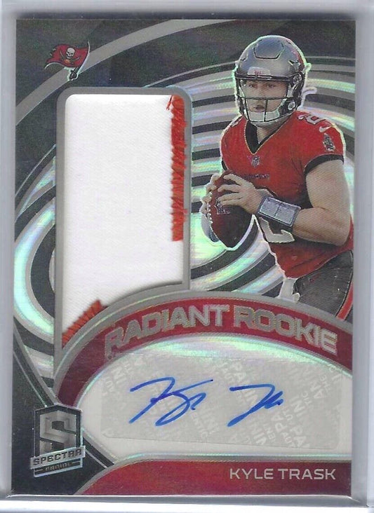 KYLE TRASK 2021 SPECTRA SILVER PRIZM RADIANT ROOKIE PATCH AUTO RC #D 14/75