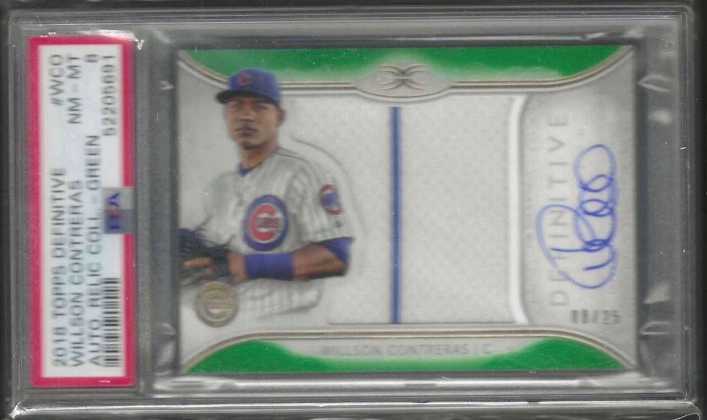WILLSON CONTRERAS 2018 TOPPS DEFINITIVE GREEN PATCH AUTO #D 8/25 PSA 8 POP 1/1