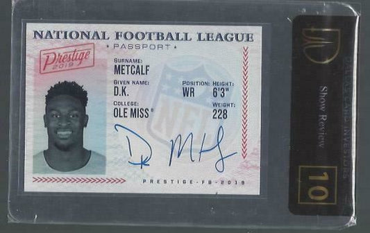DK METCALF 2019 PRESTIGE PASSPORT ON CARD AUTO RC BLACK LABEL DCI 10 GEM MINT