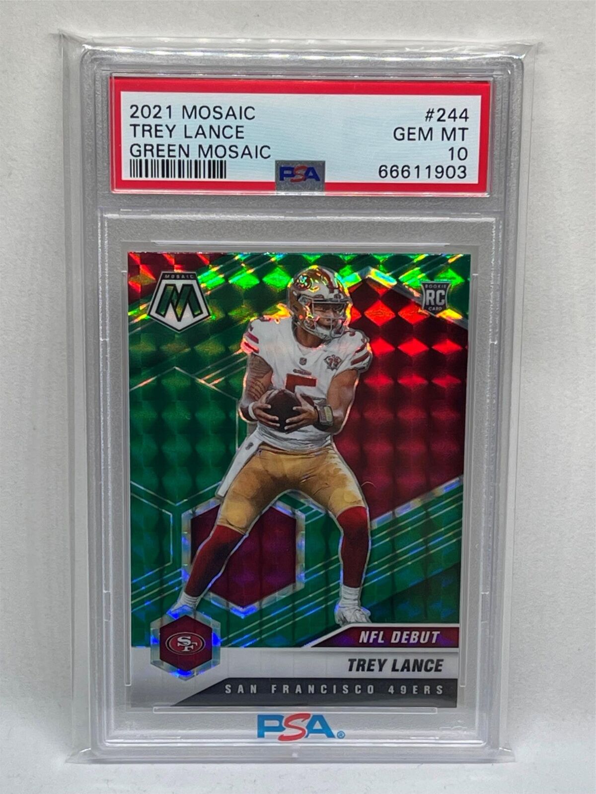 TREY LANCE 2021 PANINI MOSAIC GREEN MOSAIC PRIZM ROOKIE RC #244 PSA 10 GEM MINT