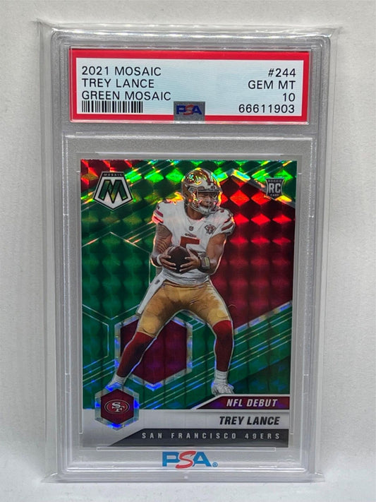 TREY LANCE 2021 PANINI MOSAIC GREEN MOSAIC PRIZM ROOKIE RC #244 PSA 10 GEM MINT