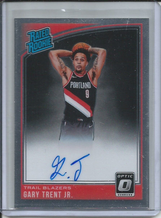 GARY TRENT JR 2018-19 PANINI OPTIC RATED ROOKIE ON CARD AUTO RC BLAZERS