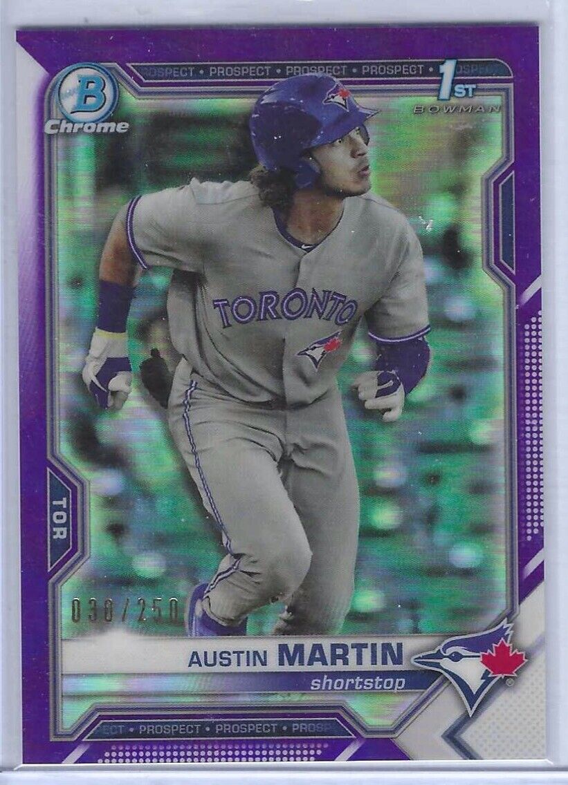 AUSTIN MARTIN 2021 BOWMAN CHROME PURPLE REFRACTOR 1ST BOWMAN PROSPECT #D 030/250