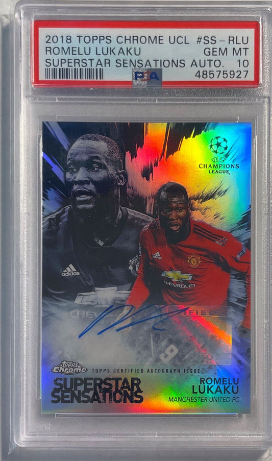 ROMELU LUKAKU 2018 TOPPS CHROME UCL SUPERSTAR AUTO #D 31/50 PSA 10 GEM POP 1/1