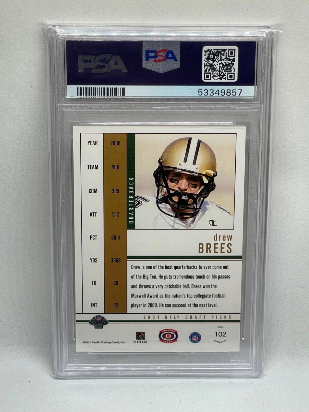 DREW BREES 2001 PACIFIC DYNAGON RETAIL ROOKIE RC #102 PSA 9 MINT