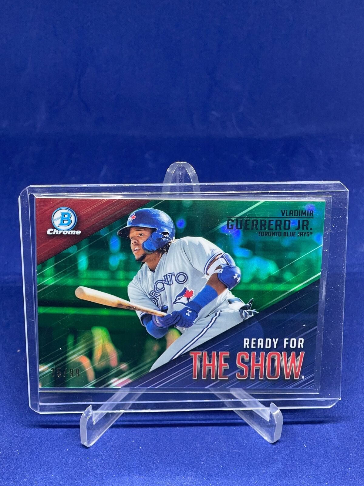 VLADIMIR GUERRERO JR 2019 BOWMAN CHROME READY FOR THE SHOW GREEN REFRACTOR /99