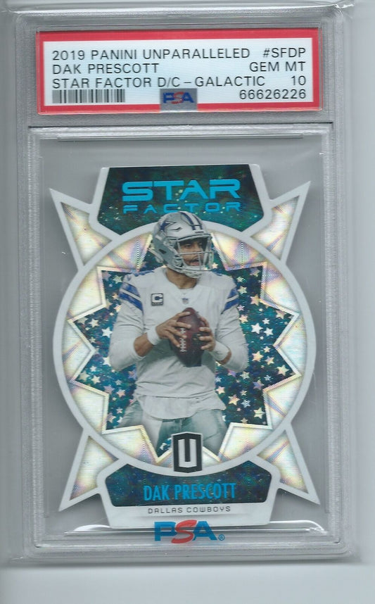 DAK PRESCOTT 2019 UNPARALLELED STAR FACTOR GALACTIC DIE CUT SSP PSA 10 POP 1/1