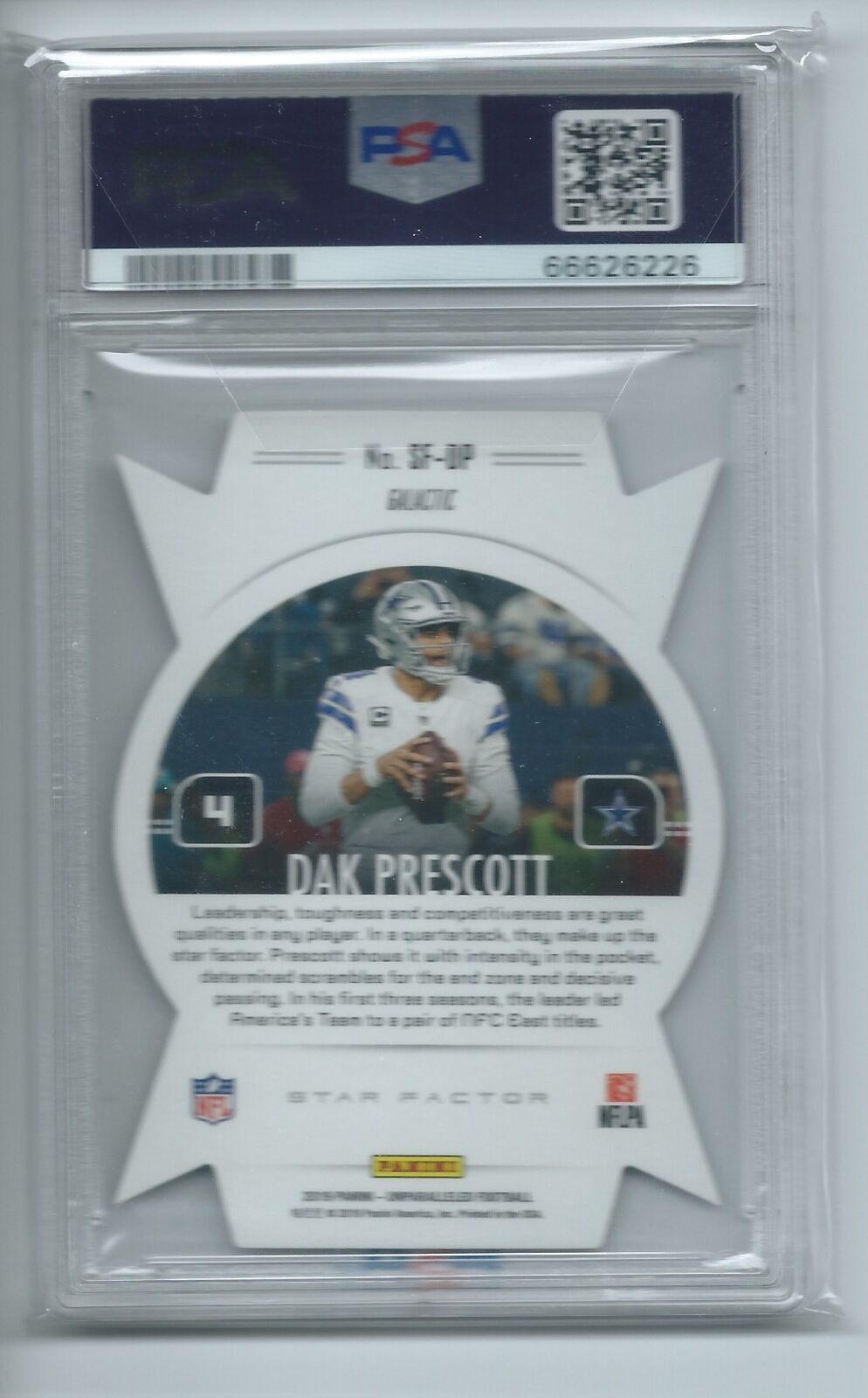 DAK PRESCOTT 2019 UNPARALLELED STAR FACTOR GALACTIC DIE CUT SSP PSA 10 POP 1/1