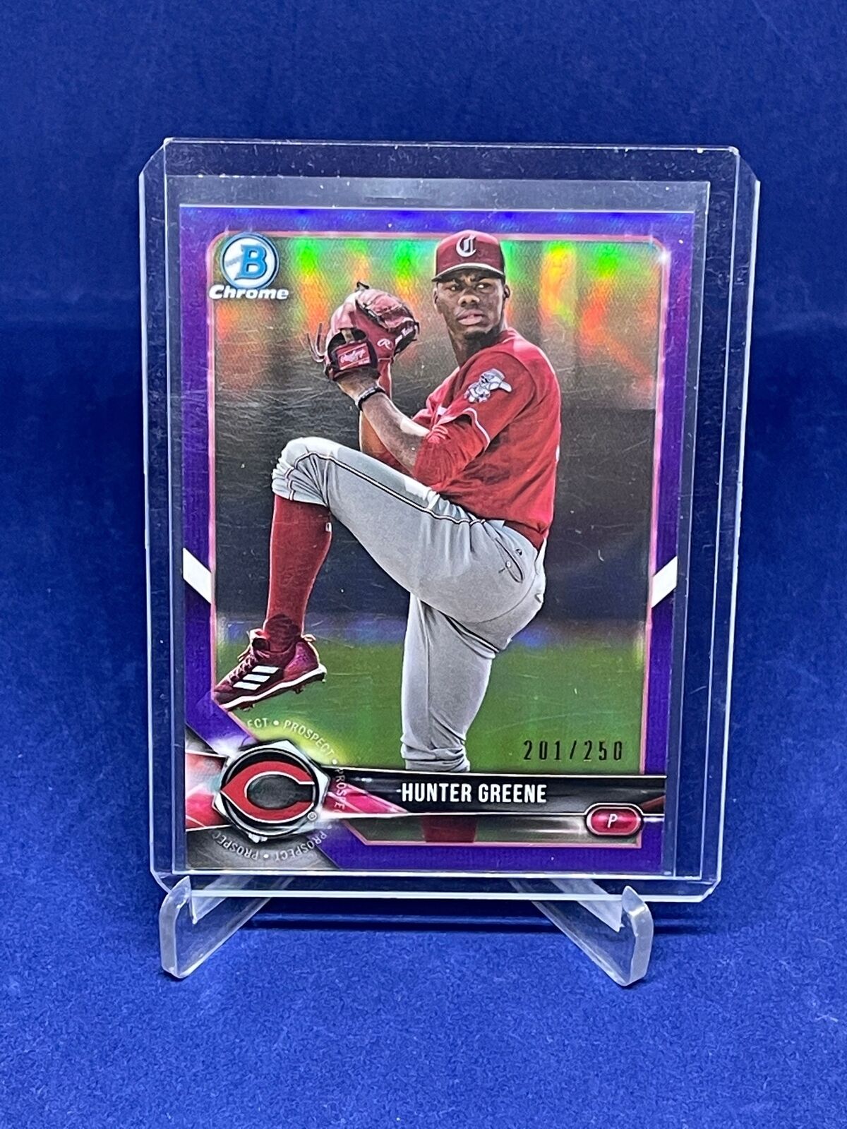HUNTER GREENE 2018 BOWMAN CHROME PURPLE REFRACTOR PROSPECT #D 201/250