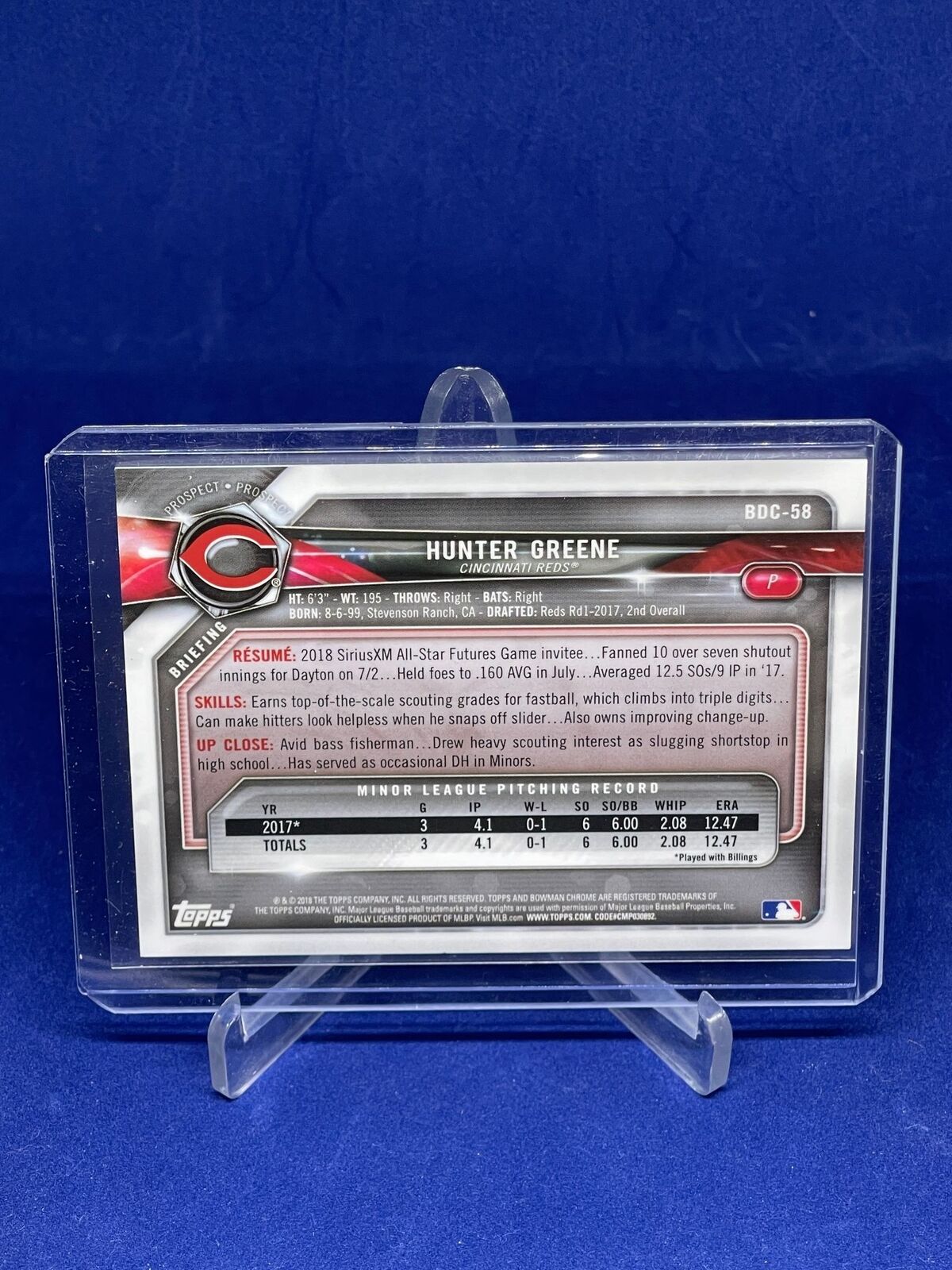 HUNTER GREENE 2018 BOWMAN CHROME PURPLE REFRACTOR PROSPECT #D 201/250
