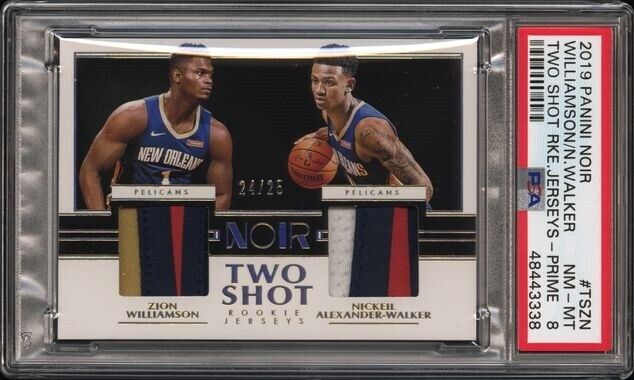 ZION WILLIAMSON NICKEIL WALKER 2019 PANINI NOIR TWO SHOT PATCH RC /25 PSA 8