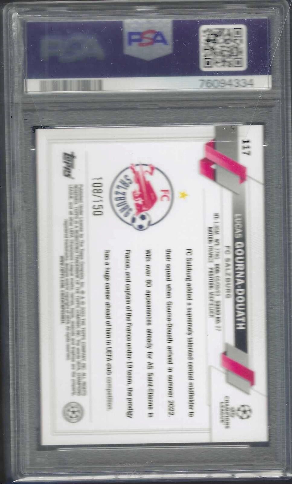 LUCAS GOURNA-DOUATH 2022-23 TOPPS BLACK AND WHITE ICY FOIL RC /150 PSA 10 POP 2