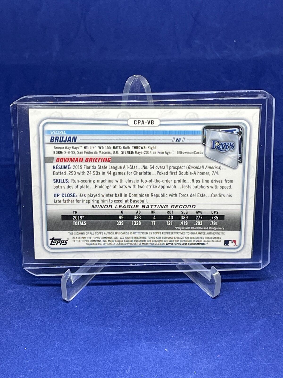VIDAL BRUJAN 2020 BOWMAN CHROME 1ST ON CARD AUTO PROSPECT