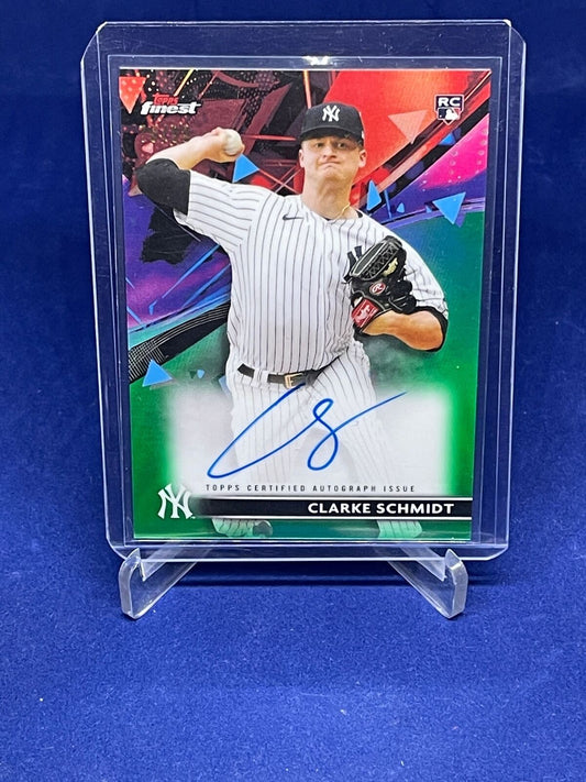 CLARKE SCHMIDT 2021 TOPPS FINEST ON CARD AUTO GREEN REFRACTOR ROOKIE RC #D 70/99