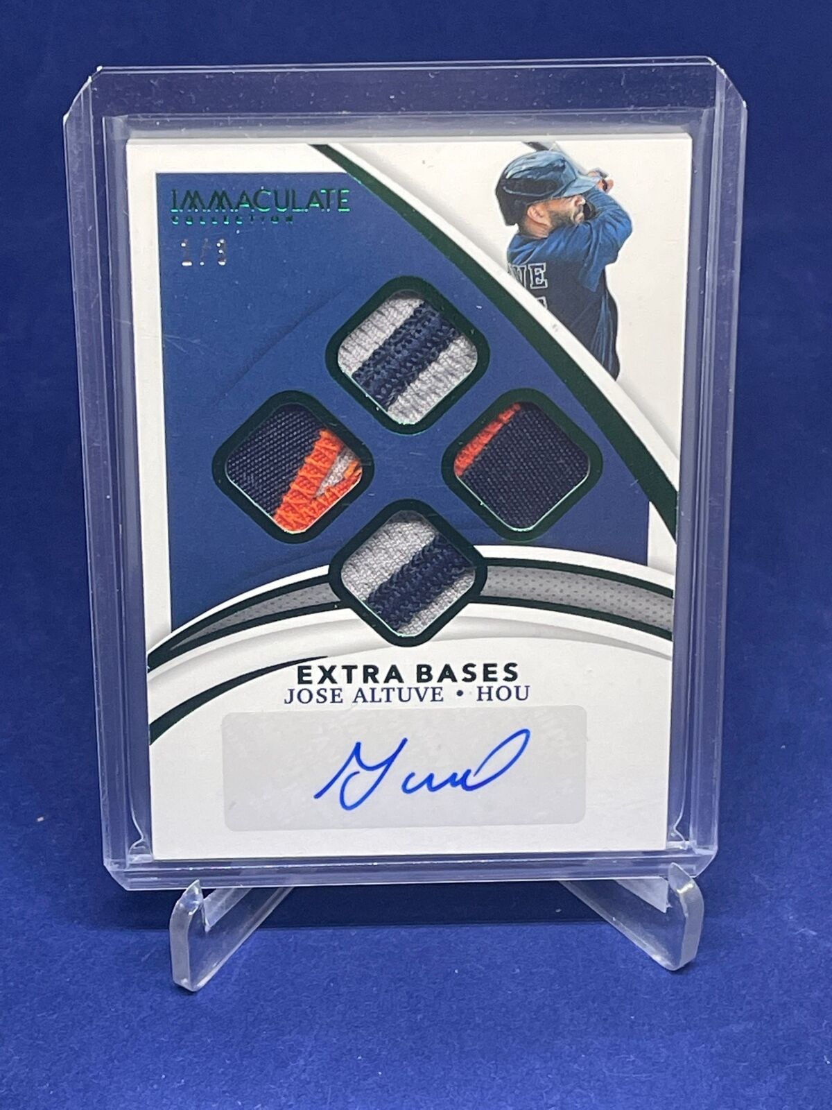 JOSE ALTUVE 2021 PANINI IMMACULATE EXTRA BASES QUAD PATCH AUTO GREEN #D 1/3