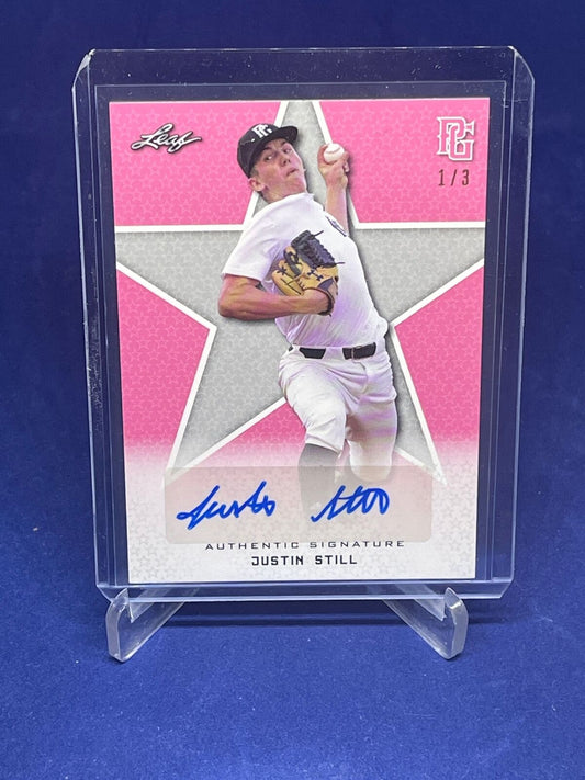 JUSTIN STILL 2020 LEAF PERFECT GAME NATIONAL SHOWCASE PINK AUTO PROSPECT #D 1/3