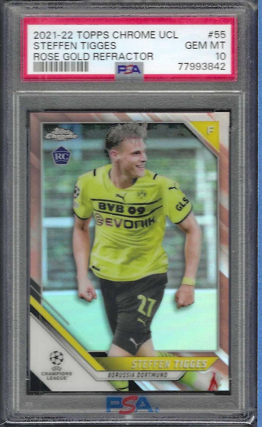 STEFFEN TIGGES 2021-22 TOPPS CHROME UCL ROSE GOLD REFRACTOR RC /125 PSA 10 POP 1