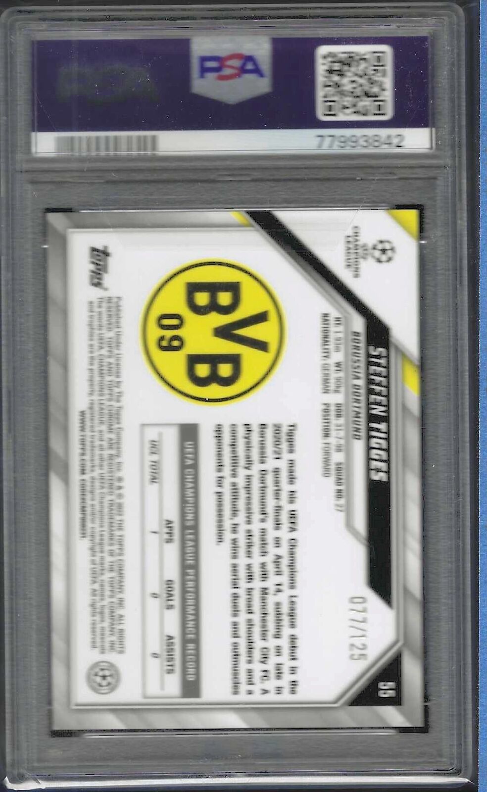 STEFFEN TIGGES 2021-22 TOPPS CHROME UCL ROSE GOLD REFRACTOR RC /125 PSA 10 POP 1