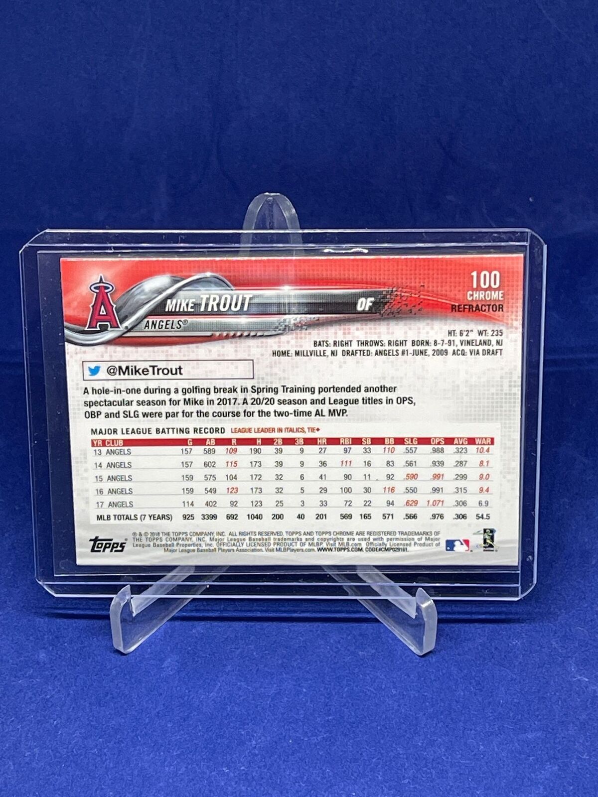 MIKE TROUT 2018 TOPPS CHROME REFRACTOR #100