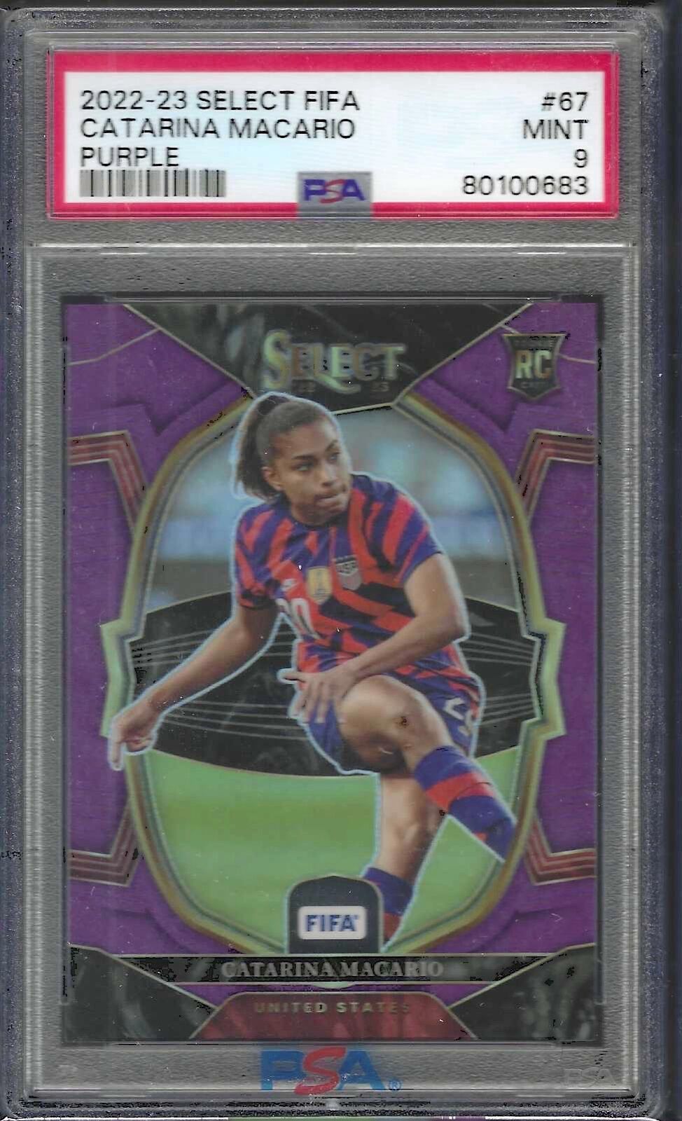 CATARINA MACARIO 2022-23 PANINI SELECT FIFA PURPLE PRIZM RC /75 PSA 9 MINT POP 2