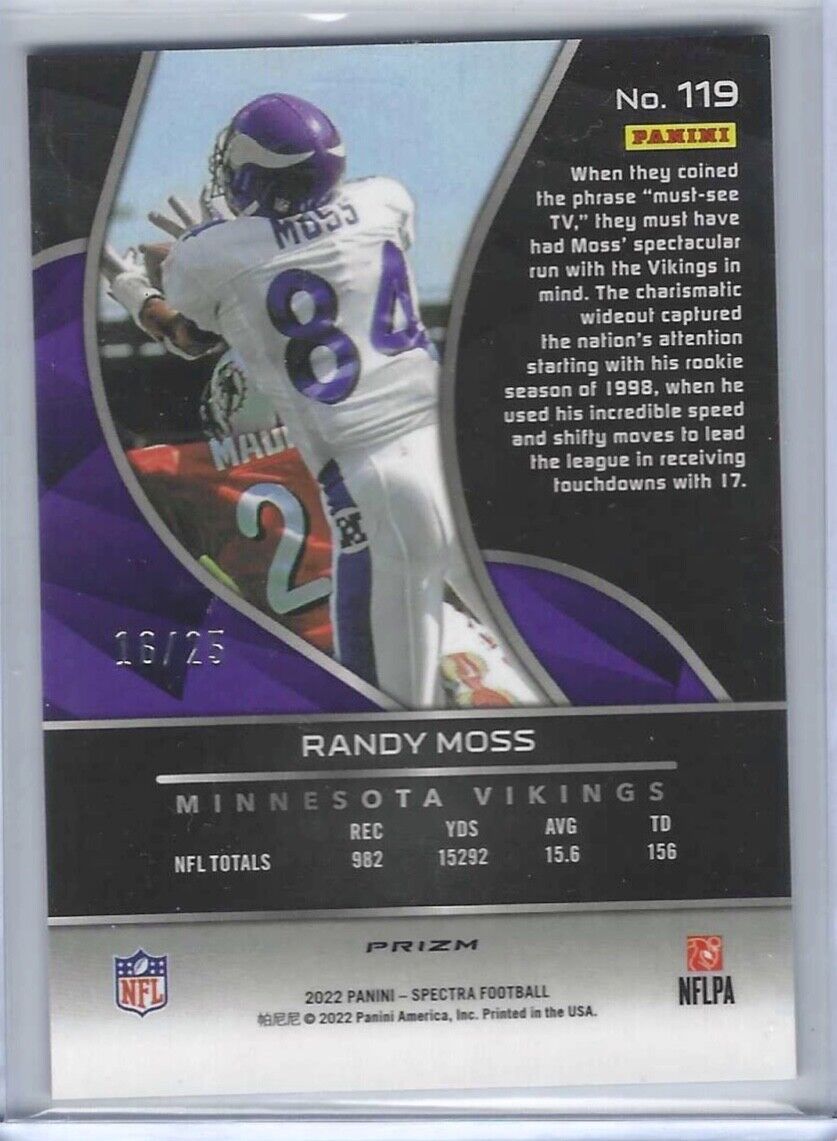 RANDY MOSS 2022 PANINI SPECTRA GREEN MOJO PRIZM #D 16/25