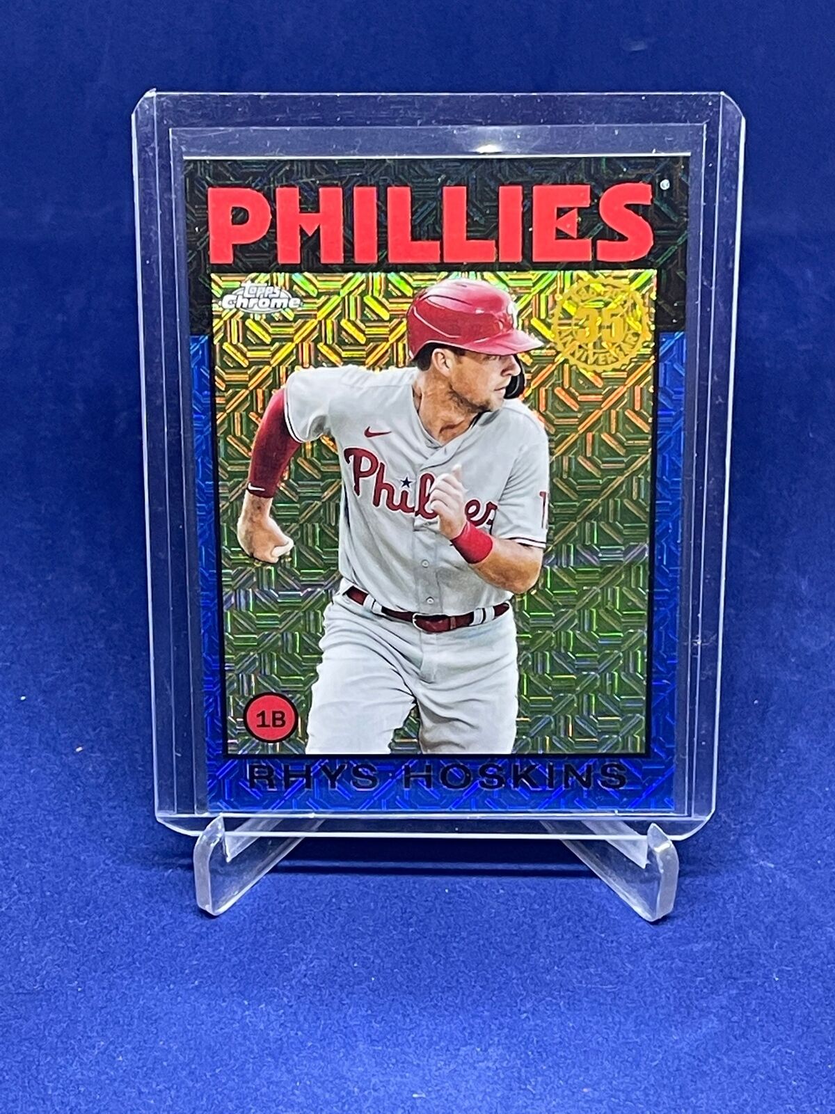 RHYS HOSKINS 2021 TOPPS CHROME 1986 BLUE SILVER PACK MOJO REFRACTOR #D 106/150