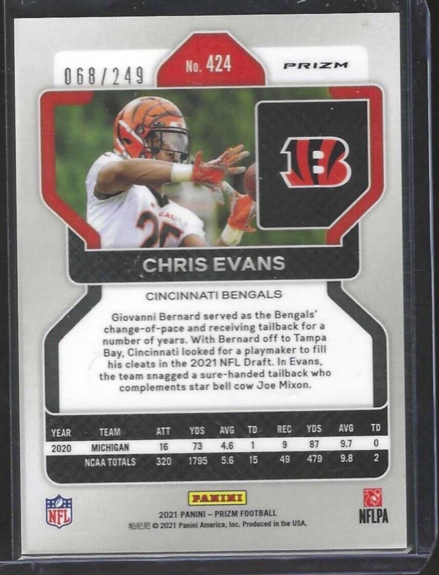 CHRIS EVANS 2021 PANINI PRIZM ORANGE PRIZM ROOKIE RC #D 068/249