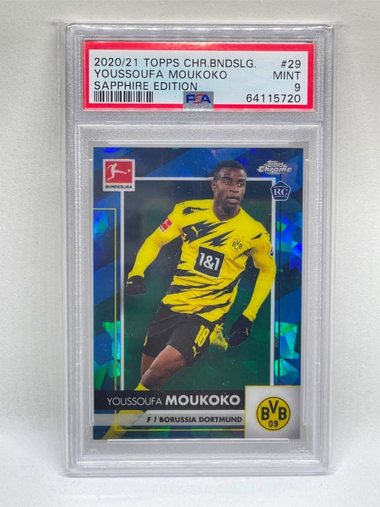 YOUSSOUFA MOUKOKO 2020-21 TOPPS CHROME BUNDESLIGA SAPPHIRE REFRACTOR RC 29 PSA 9