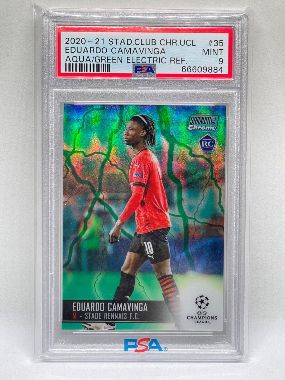 EDUARDO CAMAVINGA 2020-21 STADIUM CLUB CHROME AQUA GREEN REFRACTOR RC /150 PSA 9