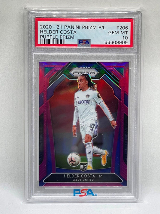 HELDER COSTA 2020-21 PANINI PRIZM EPL PURPLE PRIZM RC #D 2/99 PSA 10 GEM POP 1/1