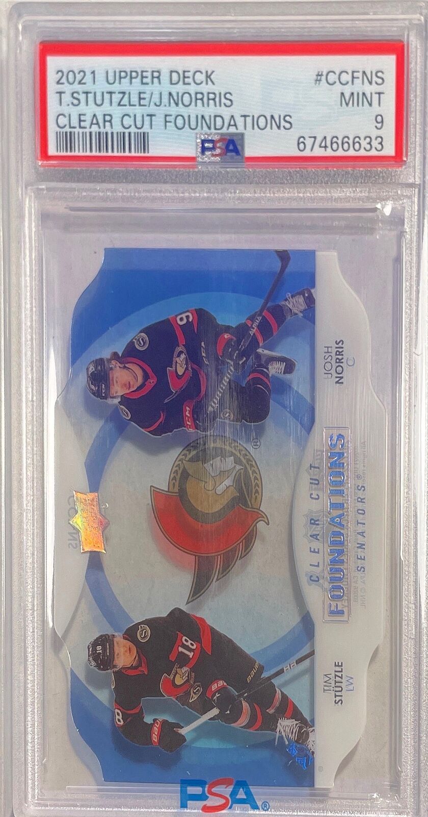 TIM STUTZLE JOSH NORRIS 2021-22 U.D. CLEAR CUT FOUNDATIONS #CCFNS PSA 9 POP 1/1