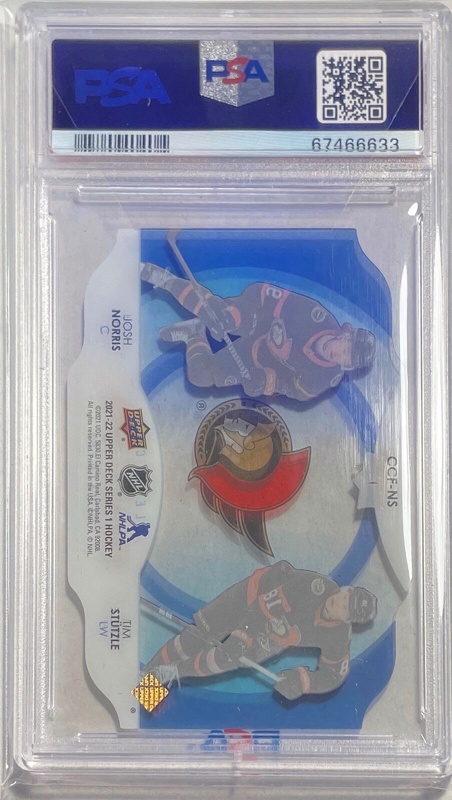 TIM STUTZLE JOSH NORRIS 2021-22 U.D. CLEAR CUT FOUNDATIONS #CCFNS PSA 9 POP 1/1