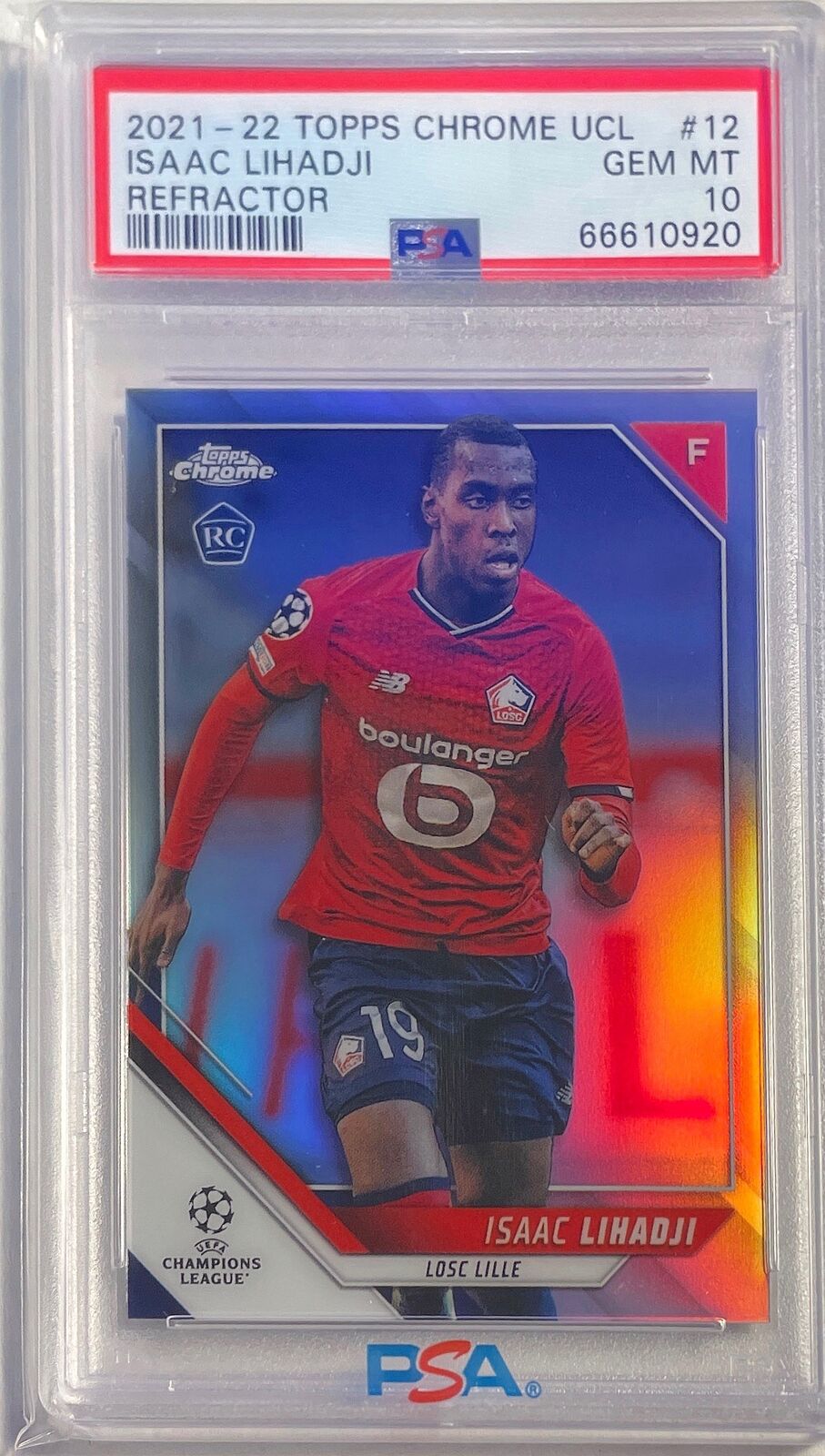 ISAAC LIHADJI 2021-22 TOPPS CHROME UCL REFRACTOR RC #12 PSA 10 GEM MINT POP 4