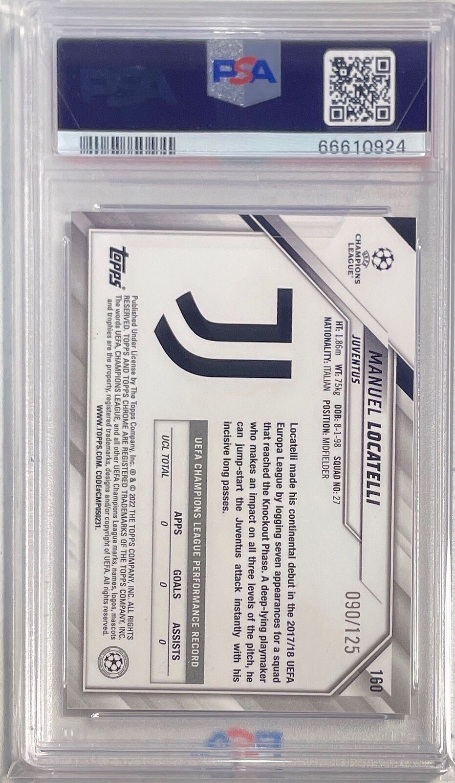 MANUEL LOCATELLI 2021-22 TOPPS CHROME ROSE GOLD REFRACTOR #D /125 PSA 10 POP 1/1
