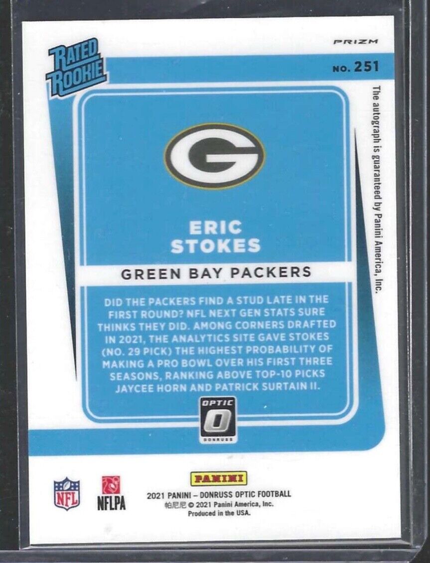 ERIC STOKES 2021 PANINI DONRUSS OPTIC BRONZE PRIZM RATED ROOKIE AUTO RC #251