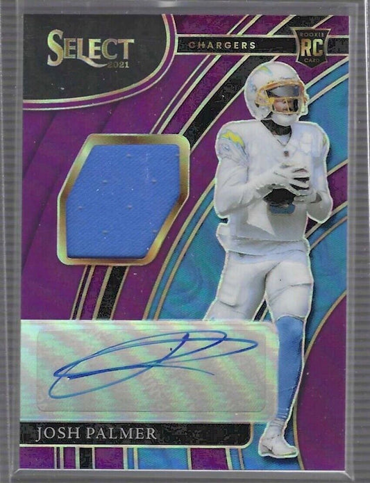 JOSH PALMER 2021 PANINI SELECT PURPLE PRIZM ROOKIE JERSEY AUTO RC #D 21/49