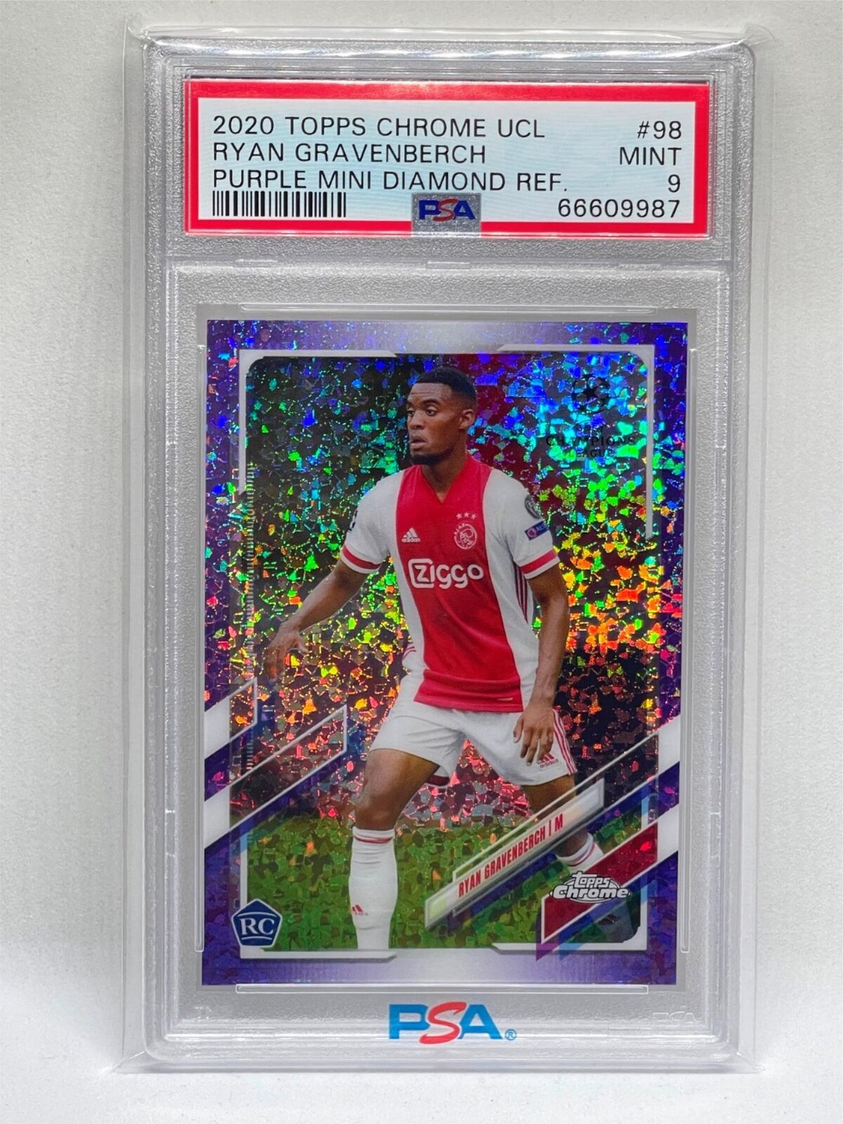RYAN GRAVENBERCH 2020 TOPPS CHROME PURPLE MINI DIAMOND REFRACTOR RC /250 PSA 9
