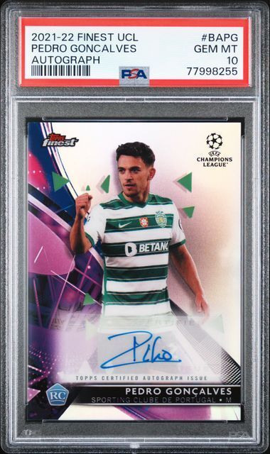 PEDRO GONCALVES 2021-22 TOPPS FINEST UCL AUTO RC REFRACTOR PSA 10 GEM MINT POP 8