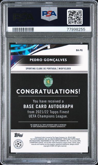 PEDRO GONCALVES 2021-22 TOPPS FINEST UCL AUTO RC REFRACTOR PSA 10 GEM MINT POP 8