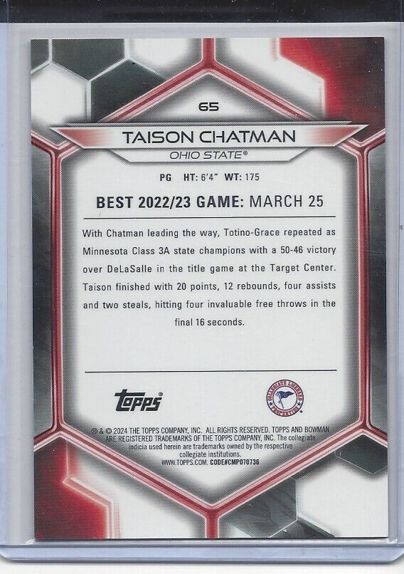 TAISON CHATMAN 2023 BOWMANS BEST GOLD OHIO STATE REFRACTOR #D 1/50
