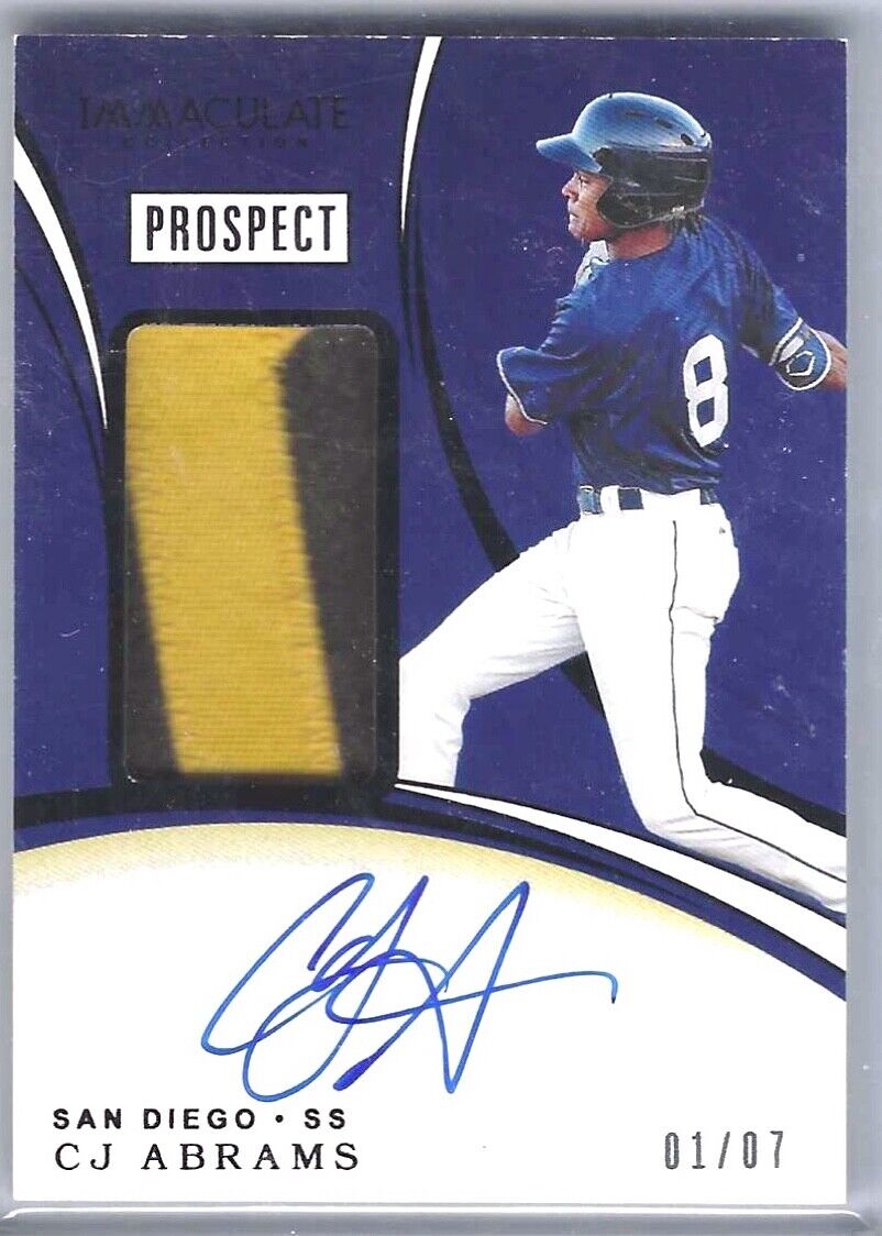 CJ ABRAMS 2020 PANINI IMMACULATE PROSPECT PATCH AUTO #D 01/07