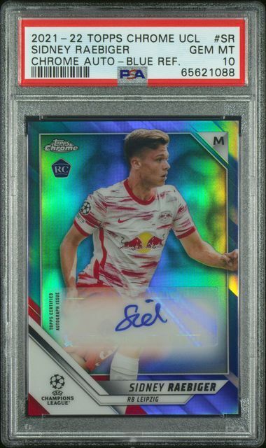 SIDNEY RAEBIGER 2021-22 TOPPS CHROME UCL BLUE REFRACTOR AUTO RC /150 PSA 10 GEM