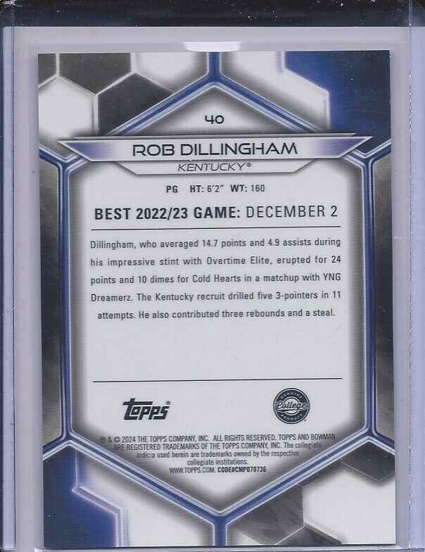 ROB DILLINGHAM 2023 BOWMANS BEST UNIVERSITY YELLOW REFRACTOR #D 23/75
