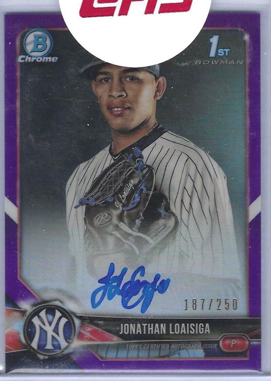 JONATHAN LOAISIGA 2018 BOWMAN CHROME PURPLE REFRACTOR 1ST BOWMAN AUTO #D 187/250