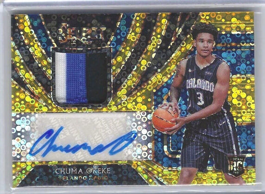CHUMA OKEKE 2019-20 PANINI SELECT GOLD DISCO PRIZM ROOKIE PATCH AUTO RC #D 01/10