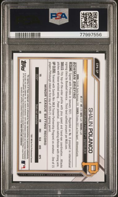 SHALIN POLANCO 2021 BOWMAN CHROME 1ST SPECKLE REFRACTOR AUTO #D 204/299 PSA 10