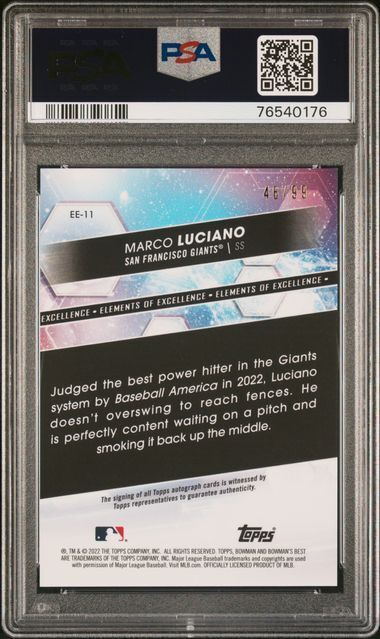 MARCO LUCIANO 2022 BOWMAN'S BEST ELEMENTS OF EXCELLENCE AUTO /99 PSA 10 POP 1/1