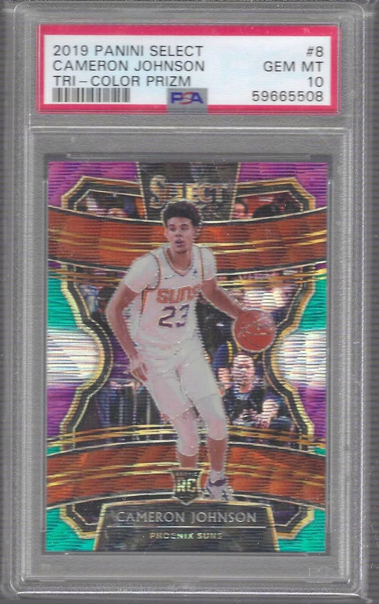 CAMERON JOHNSON 2019 PANINI SELECT TRI-COLOR PRIZM CONCOURSE RC PSA 10 GEM MINT