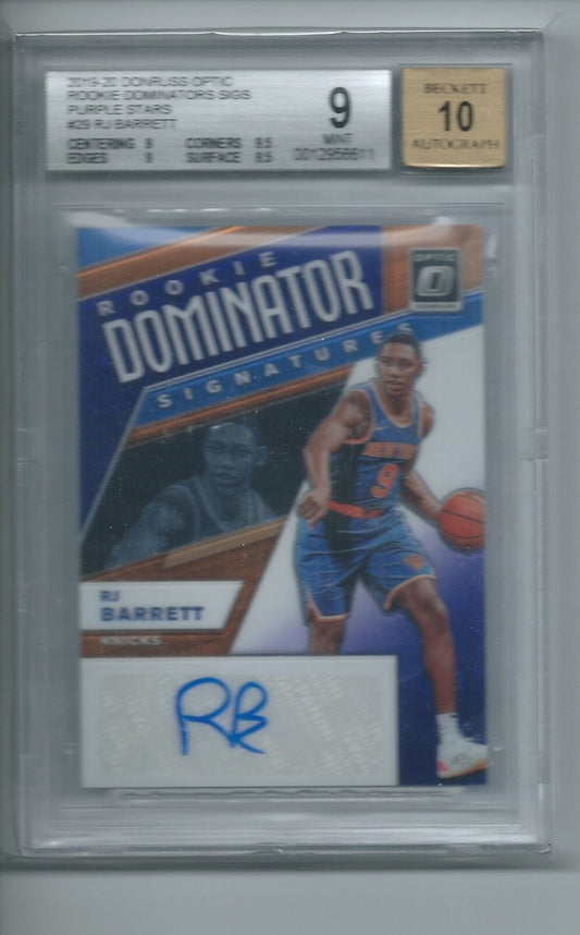 RJ BARRETT 2019 DONRUSS OPTIC ROOKIE DOMINATORS PURPLE STARS AUTO RC /29 BGS 9