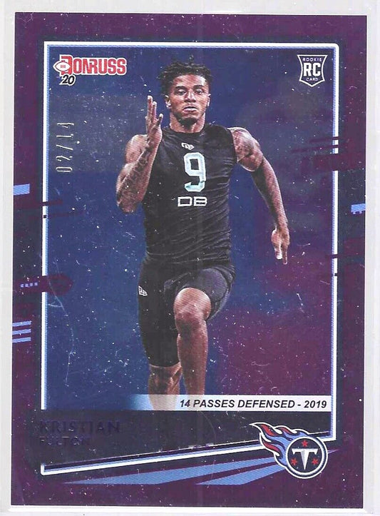 KRISTIAN FULTON 2020 PANINI DONRUSS PURPLE STAT LINE PRESS PROOF RC #D 02/14